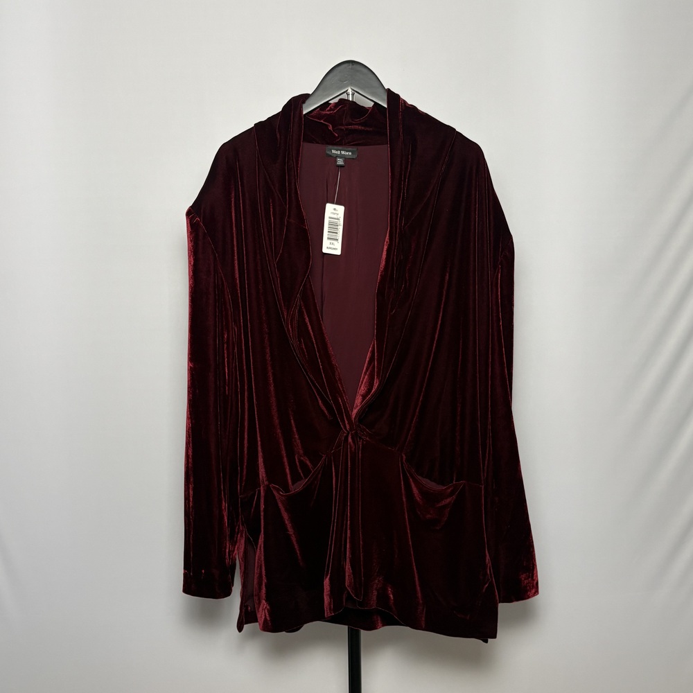 Well Worn Women's Burgundy Velvet Open Front Shawl Jacket XXL New without Tags